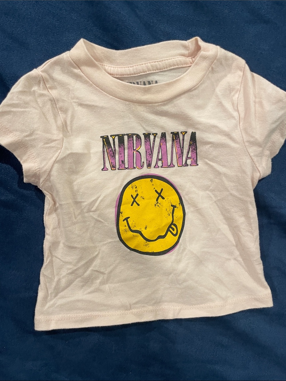 NIRVANA Light Pink Kids Short Sleeve Tee with Yellow Smiley